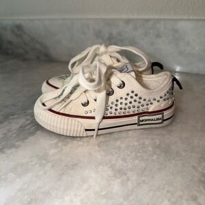 Monnalisa LowTop Canvas Sneakers White Rhinestone Embellishment Fur Lined Girl 9